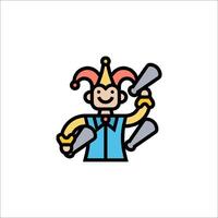 A cartoon jester holding up two cups vector