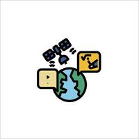 A cartoon illustration of a globe with a satellite and other objects vector