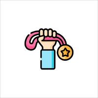 A hand holding a pink phone with a star on it vector