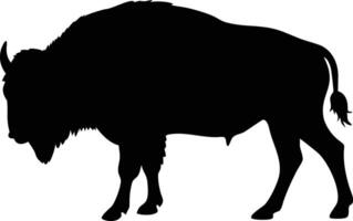 Bison Silhouette. Black of a Standing American Buffalo With Horns and Tail vector
