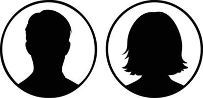 Man and Woman Silhouette Profile in Circle, Black Minimalist Avatar, User Icon, Gender Pair vector