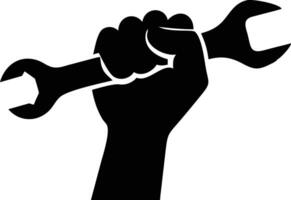 Silhouette of a Hand Holding a Wrench Tool on White, Bold Symbol, Flat Design vector