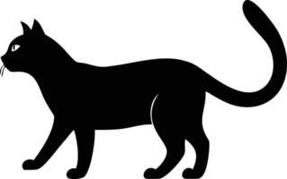 Walking Cat Silhouette . Simple Pet Profile with Curved Tail and Pointed Ears vector