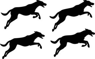 Dynamic Black Dog Silhouettes, Running, Leaping, Isolated on White, Canine Breed Pattern vector