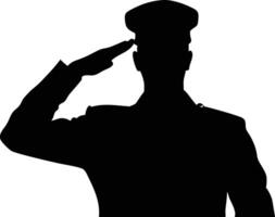 Silhouette of a Man in Military Uniform Giving a Salute with Flat Cap on White vector