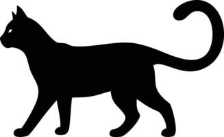Walking Black Cat Silhouette with Curved Tail, Pointed Ears, and Delicate Paws vector