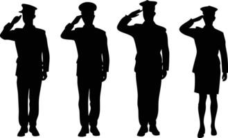 Army Officer Silhouettes Group of Servicemen Saluting, Diverse Uniforms, Military Honor vector