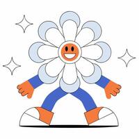 Retro Flower Character Design with Stars and a Smiley Face, Whimsical for Print and Digital Designs vector