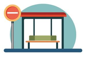 Stylized Bus Stop with Prohibition Sign Flat Design vector