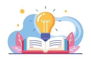 Stylized Lightbulb Shining Above an Open Book with Abstract Shapes on White vector