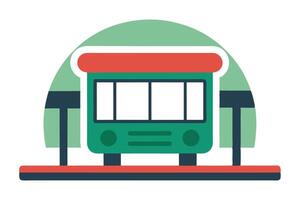 Flat Design Green Bus, Minimalist Retro Vehicle with Red Top, Isolated on White vector