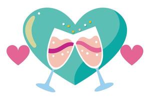 Two Champagne Glasses Toasting Against Heart Shape On Transparent Background Design vector