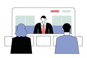 Virtual Conference with Flat Design and Simple Line Art Style vector