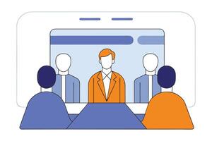 Flat of Business Team Conference with People on Tablet vector