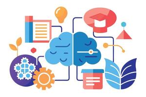 Creative Mind Brainstorming With Lightbulb, Education Cap and Gears on White vector
