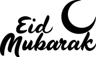 Eid Mubarak Text with Crescent Moon. Isolated Artistic Calligraphy. Decorative Art vector
