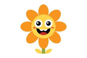 Cheerful Sunflower Cartoon Character with Smiling Face on White Background vector