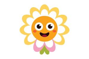 Cute Cartoon Flower Character with Cheerful Expression on Transparent Background vector