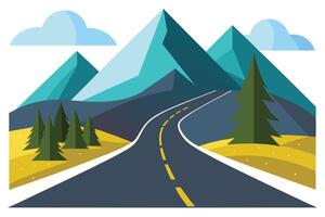 Scenic Mountain Road with Trees and Blue Sky Landscape View vector