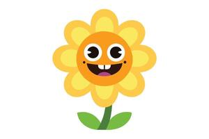 Cheerful Flower Cartoon Character with Yellow Petals on Transparent Background vector