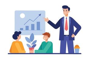Leader Presents Graph to Audience Flat on White Background vector