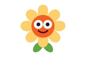 Cheerful Cartoon Flower Character with Petals and Smiling Face on White vector