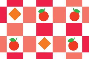 Pattern With Orange and Square on Pink, Red and White Checkered Background vector