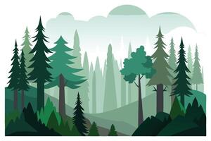 Evergreen Forest with Trees in Green on White Background vector