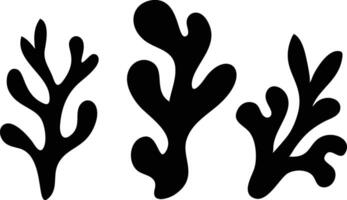 Three Black Abstract Seaweed Silhouette with White Background Elements vector