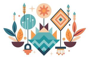 Flat Art Composition Featuring Geometric Motifs with a White Background vector
