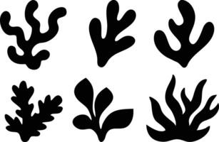 Black Seaweed Shapes Set, Simple Abstract Water Plant on Transparent Background vector