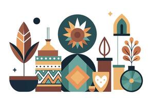 Geometric Still Life of Plants, Circle, Flower, and Shapes on White vector