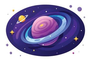 Cartoon Planet with Rings on Transparent Background in Galaxy Starry Space vector
