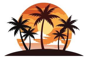 Tropical Palm Tree Silhouettes with Sunset Sky Design vector