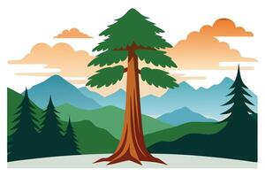 Pine Tree and Mountain Landscape with Simple Flat Cartoon Design vector
