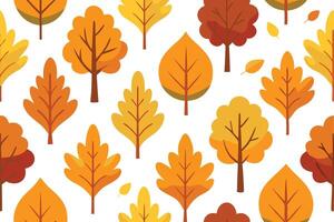 Seamless Pattern with Autumn Trees and Leaves on a White Background Flat vector