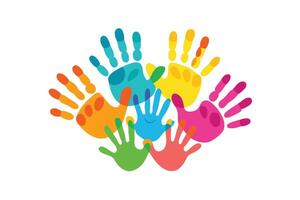 Colorful Handprints Group on White Background Illustration. Joyful Flat Design vector