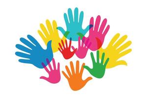 Colorful Handprints Overlapping, Open Palm Silhouettes with Transparent Background vector