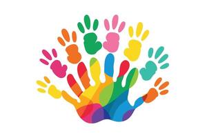 Colorful Handprints Circle on White Background, Hands Abstract Design vector
