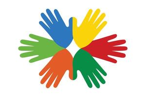 Colorful Hands Circle on White Backdrop Abstract Diversity and Unity Concept vector