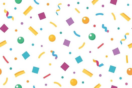 Colorful Confetti Pattern with Circles, Squares and Streamers on a White Background vector