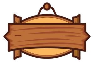 Rustic Brown Cartoon Wooden Signboard with Outlines on Isolated White Background vector