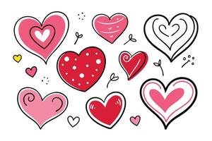 Fun Valentine's Day Hearts Assortment with Dots and Twirls on White Background vector