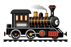 Cartoon Steam Engine Train on Rail Track Isolated on White Background vector