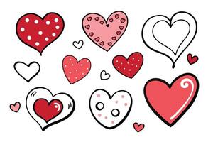Cartoon Collection of Red and Pink Hearts with Polka Dots on White Background vector