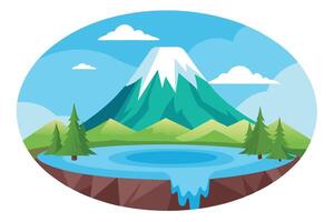 Flat of Snow Mountain, Green Trees, and Calm Lake in Circle vector