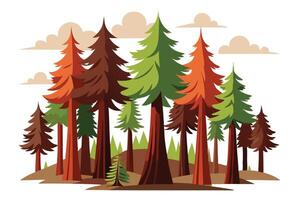 Cartoon Tree of Colorful Forest with Clouds on White Background vector