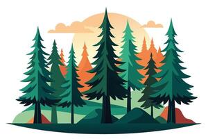 Forest with Evergreen Trees, Landscape on a White Background vector