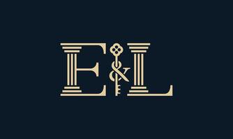 E and L pillar with a key monogram logo design vector