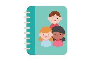 Flat Styled Address Book with Diverse Smiling Faces on Teal Cover with Rounded Edges vector
